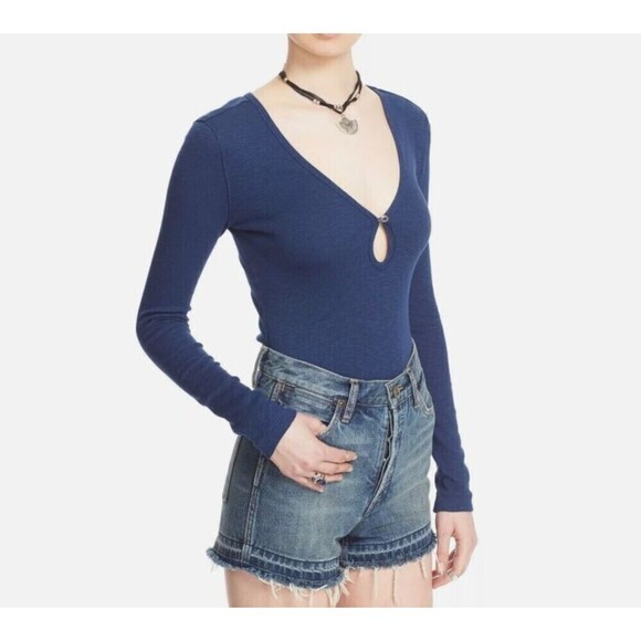 Free People Indigo Navy Blue Tate Layering Keyhole Tee PS - Picture 5 of 15